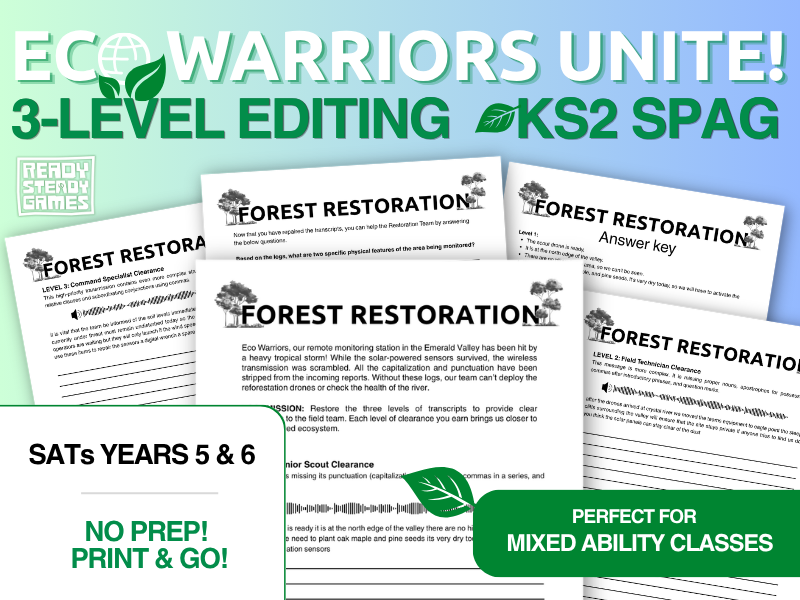 Earth Day KS2 SPaG Sentence Editing Game | Year 5 & 6 SATs | 3-Level Challenge for Mixed Abilities