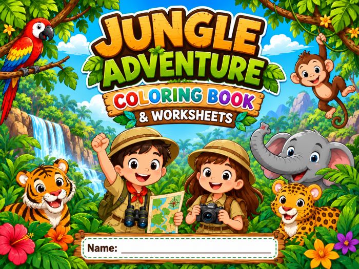 Jungle Adventure Coloring Book & Worksheets | Jungle Animals | K–3