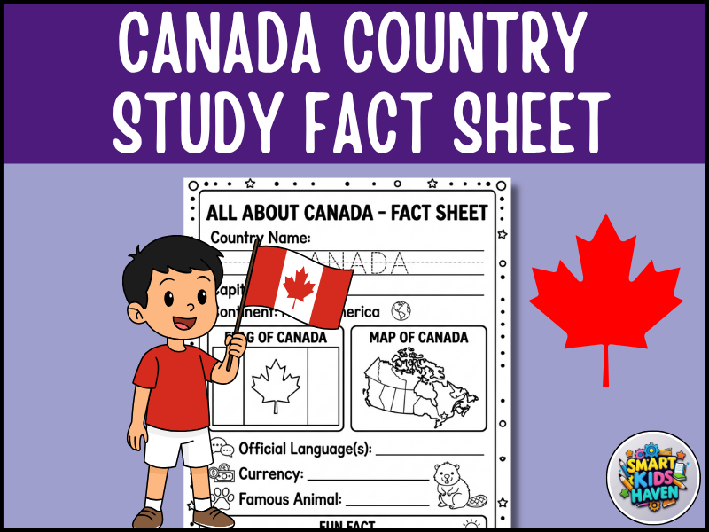 Canada Map and Flag Country Study Research Project Worksheet Geography Activity