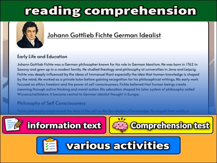 Johann Gottlieb Fichte German Idealist- Reading Comprehension, Worksheet & Activities