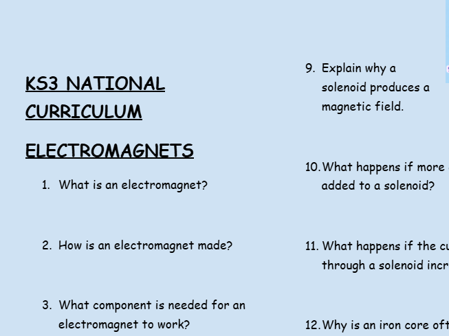 KS3 Electromagnets Revision Worksheets | 30 Questions & Answers | PDF Download