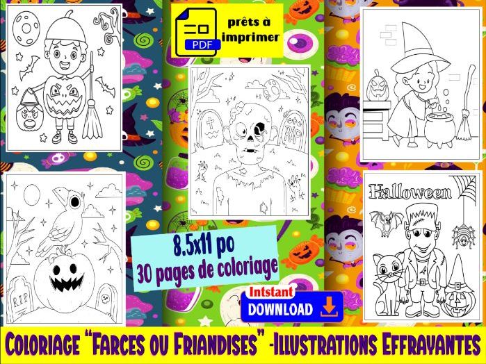 Coloriage “Farces ou Friandises” – Illustrations Effrayantes