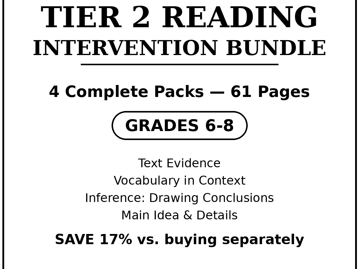 Tier 2 Reading Intervention Bundle, Grades 6-8 | 4 Packs RTI MTSS