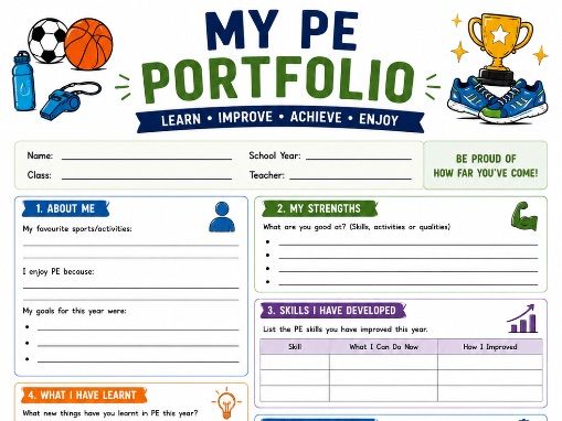 My PE Portfolio Template | Physical Education Student Portfolio | PE Reflection & Assessment