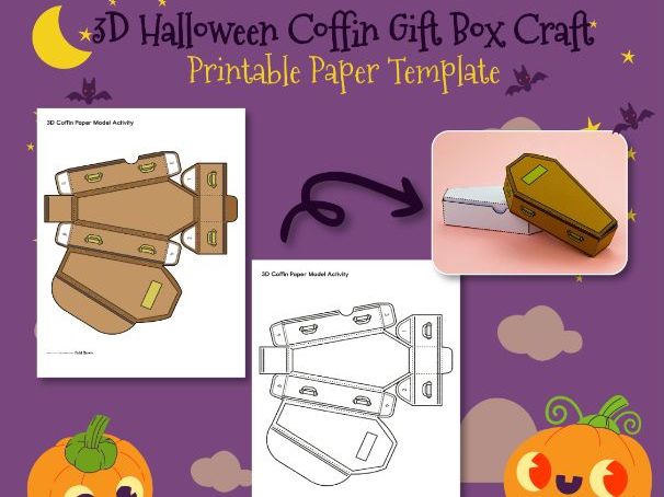 3D Halloween Coffin Gift Box Craft | Printable Paper Template