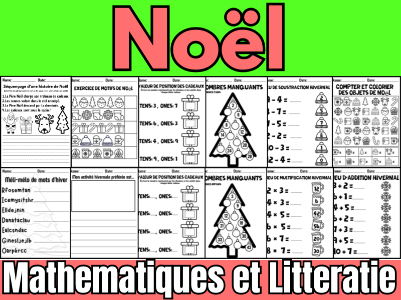 Noel Christmas in French | Winter Math & Literacy Centers | French Christmas Activities Pack