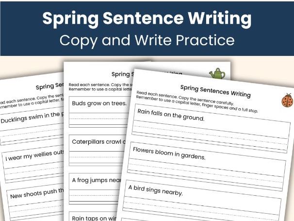 Sentence Writing Worksheets | Spring Activities | Handwriting Practice for Kids
