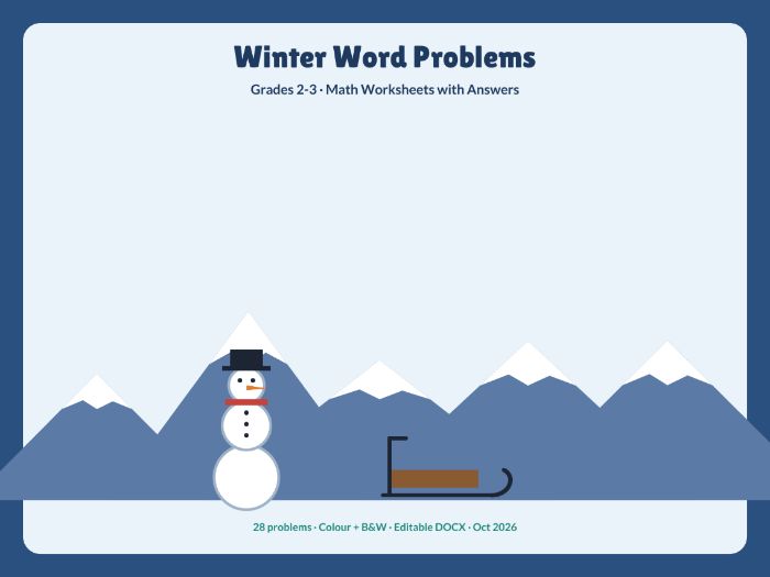 Winter word problems Grades 2-3 maths worksheets with answers
