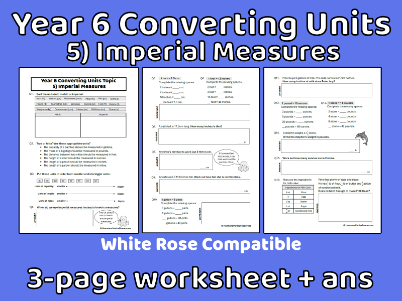 Year 6 5) Imperial Measures Worksheet (Converting Units Topic)