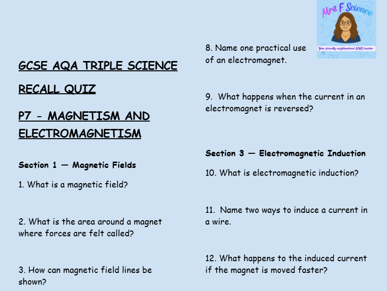 GCSE AQA Triple Physics – Magnetism & Electromagnetism Retrieval