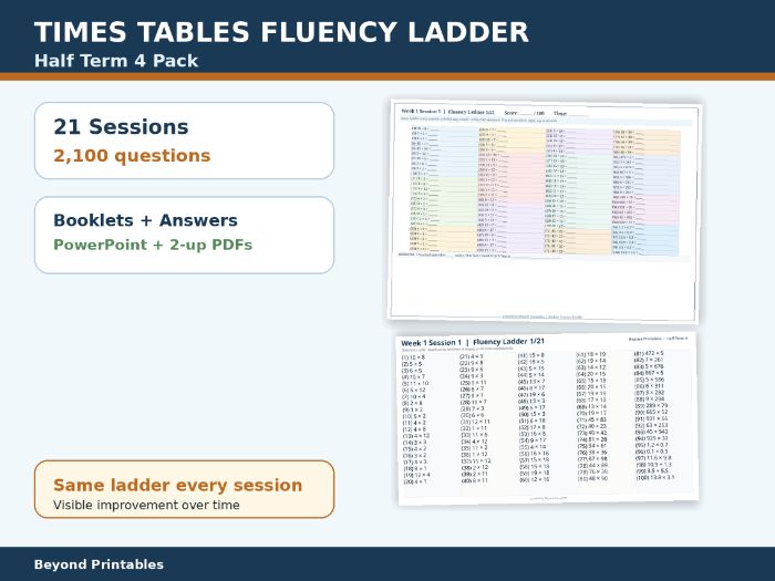 Times Tables Fluency Ladder Half Term 4 | Multiplication Fluency | KS2 KS3 | Booklets, Slides & Answ