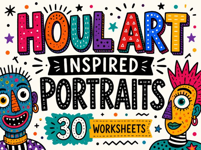 Houl Art Inspired Portraits | 30 Portrait Drawing Challenge Worksheets | KS2 KS3 Art Cover Lessons |