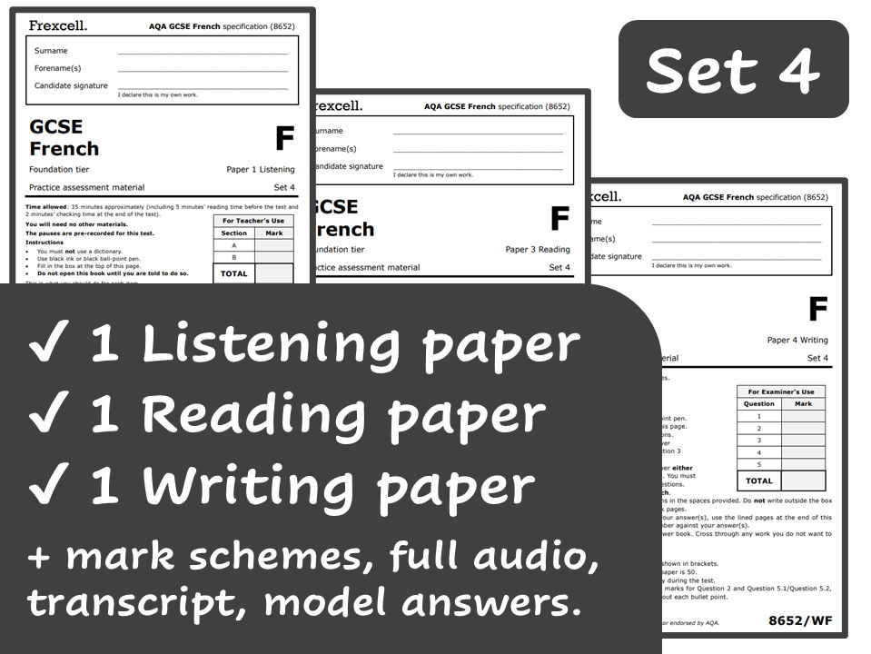 AQA GCSE French (2026) – Foundation Practice Paper Bundle (Set 4)