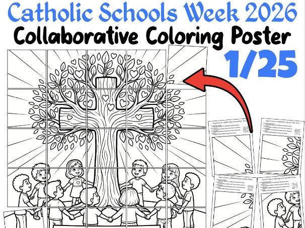 Catholic Schools Week Collaborative Coloring Poster | Rooted in Faith