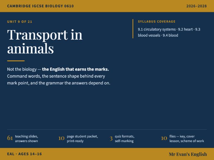 IGCSE Biology 0610 U9 Transport in animals — EAL