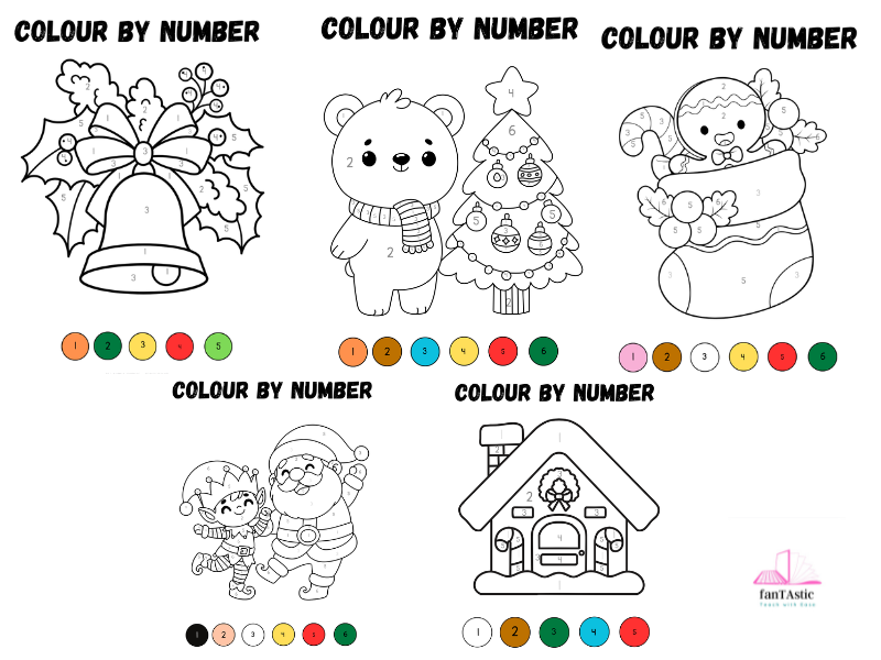 Christmas Colour by Number – 10 Page A4 Printable Activity Set | EYFS–KS1