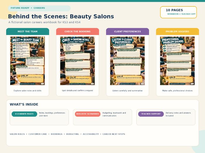 Beauty Salon Careers Workbook | Vocational Skills & Employability | KS3 KS4 SEND