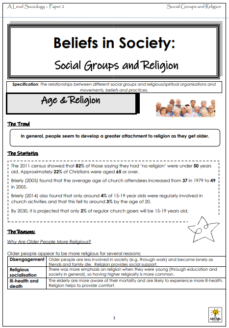 AQA A level Sociology - Beliefs in Society - Social groups & Religion ...