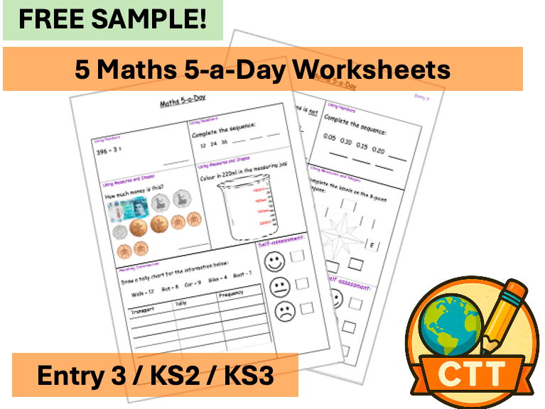 FREE Maths 5-a-Day: Entry 3 / KS2 / KS3 - Retrieval Practice (5 daily worksheets)