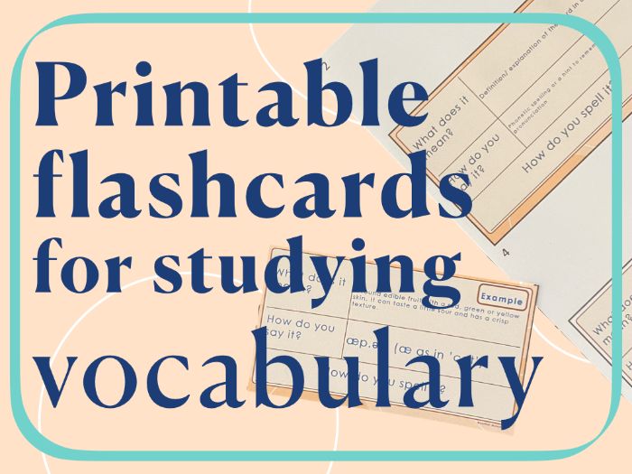 Easy multisensory printable flashcards for studying vocabulary