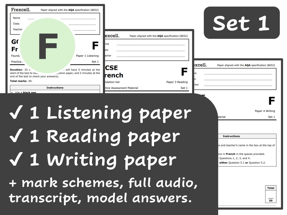AQA GCSE French (2026) – Foundation Practice Paper Pack (Set 1)