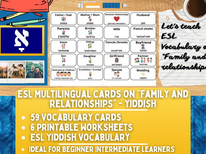 ESL Multilingual Vocabulary Flashcards - Family and Relationships - Yiddish