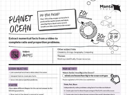 Manta Trust - Planet Ocean: KS3 lesson combining maths problems with information about the oceans