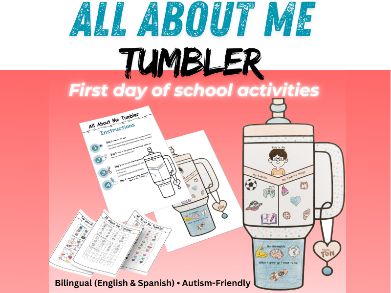 All About Me Tumbler Craft | Back to School Icebreaker | Bilingual & Autism-Friendly Activity