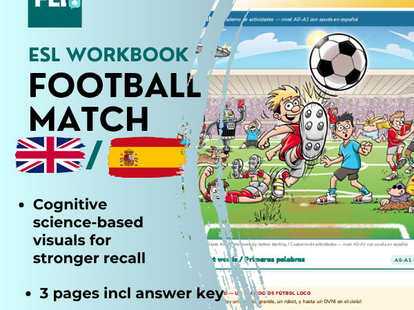 Football ESL Picture Description Workbook | A0–A1 English + Spanish