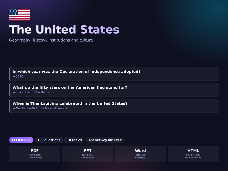 American Culture Quiz USA ESL EFL B2-C1