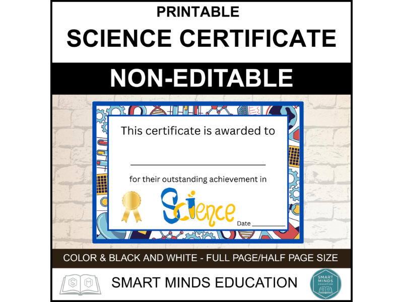 SCIENCE CERTIFICATE AWARD PRINTABLE *NON EDITABLE*