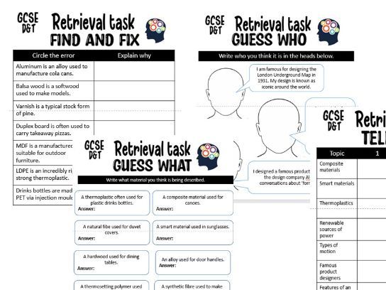 GCSE Design and Technology retrieval tasks