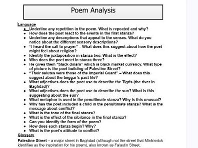 ‘Yellow Palm’ by Robert Minhinnick – Annotation Worksheet