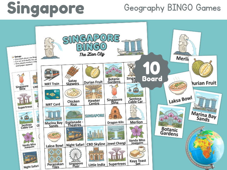 Singapore Geography Bingo Game | Country Study Activity