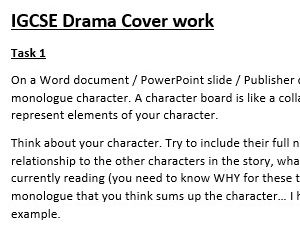Drama Cover work - Character Board for monologue