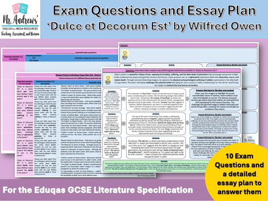 'Dulce et Decorum Est' GCSE Exam Questions and Essay Plan