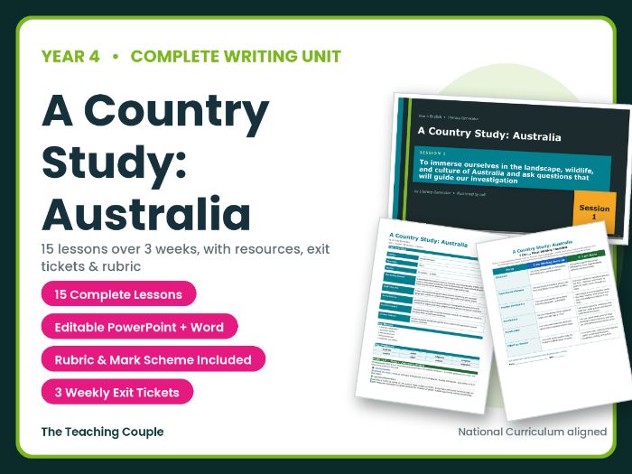 A Country Study: Australia | Year 4 English Unit | 15 Complete Lessons + Resources + Mark Scheme