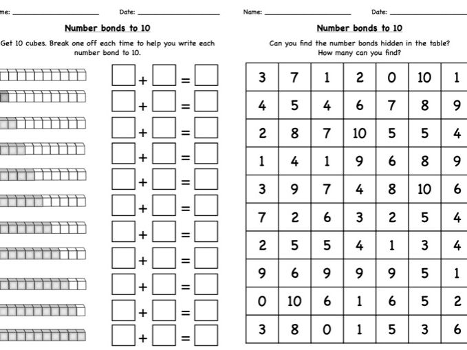 Year 2 Maths Number Bonds to 10 Intervention pack