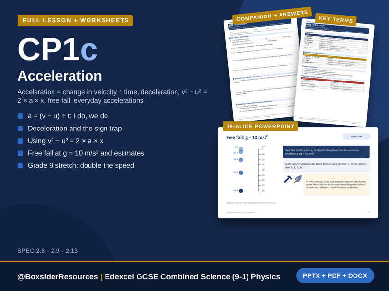 CP1c Acceleration | Edexcel GCSE Combined Science (9-1) | Lesson + Worksheet