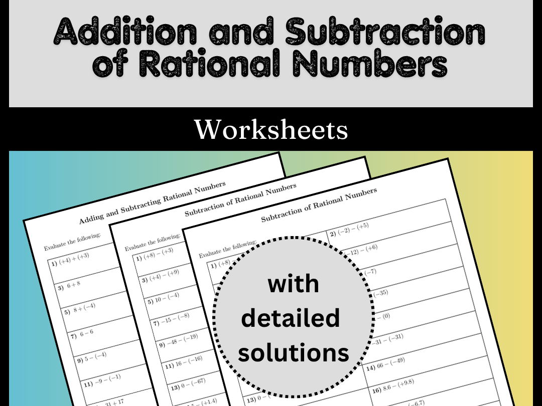 Addition and Subtraction of Rational Numbers Worksheets
