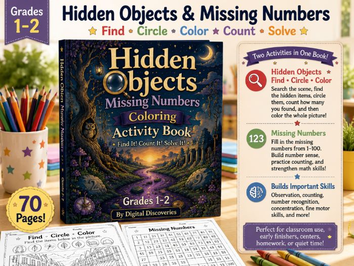 Hidden Objects & Missing Numbers Coloring Activity Book | Find, Circle & Color + Counting to 100