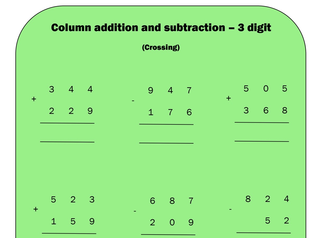 3 digit addition and subtraction - With and without crossing/regrouping
