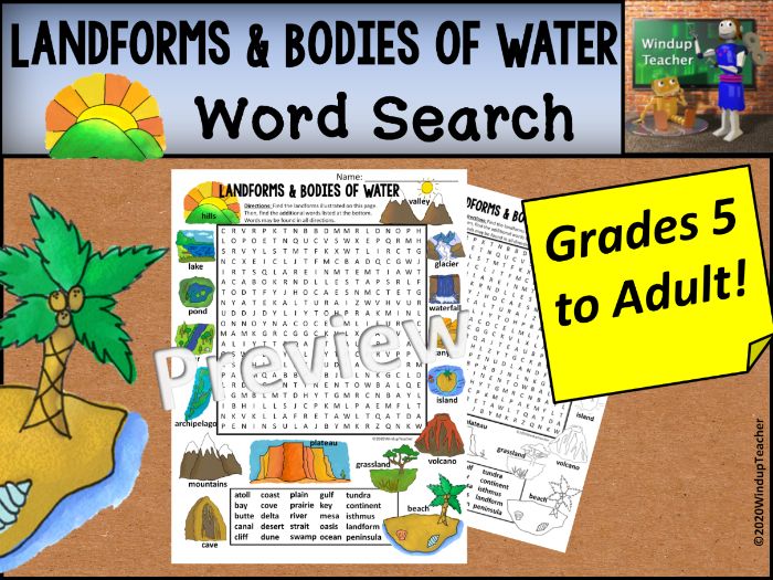 Landforms Word Search Hard For Grades 5 To Adult Teaching Resources