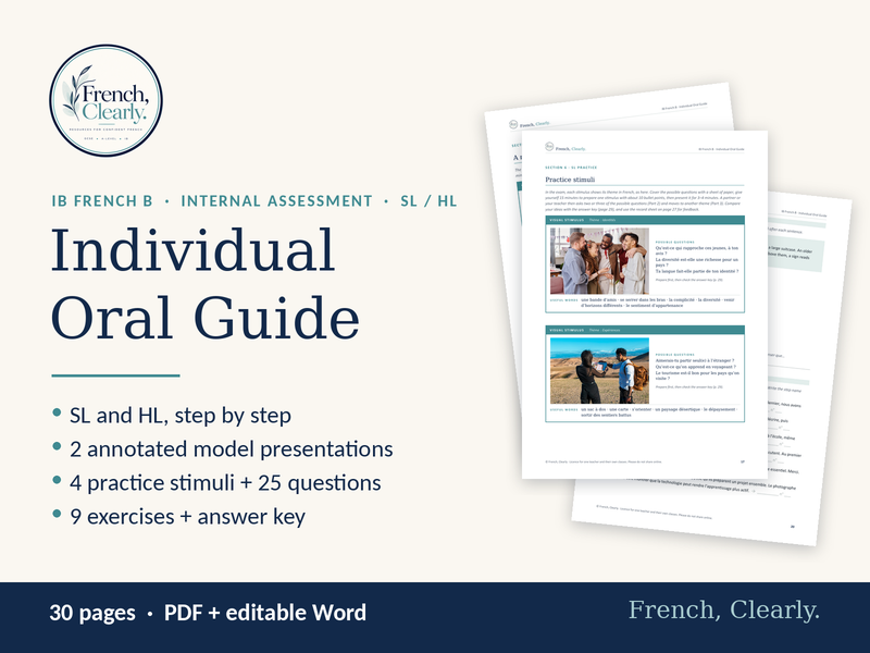 IB French B Individual Oral Guide (SL & HL) – Visual Stimulus, Literary Extract, Models & Exercises