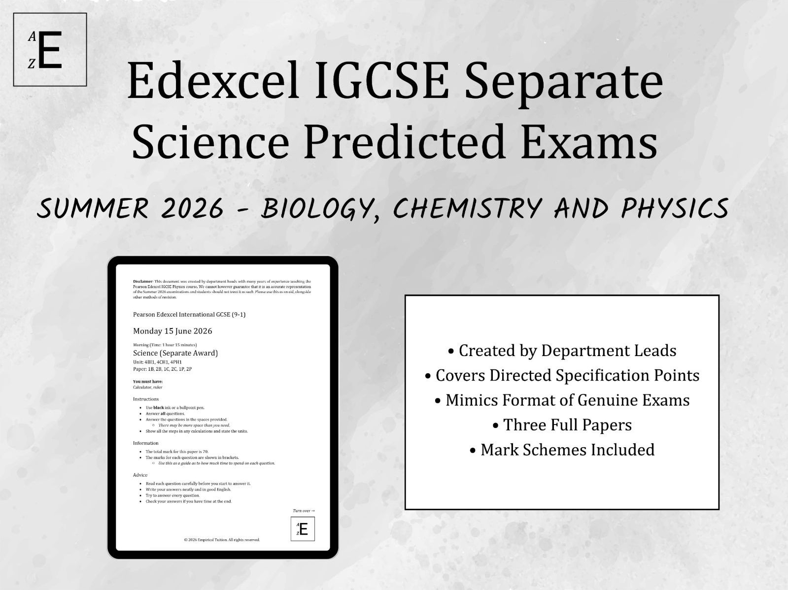 Summer 2026 IGCSE Science Paper 2 Predicted Exams - Biology, Chemistry and Physics