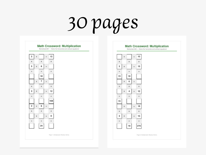 30 Multiplication Crossword Worksheets |