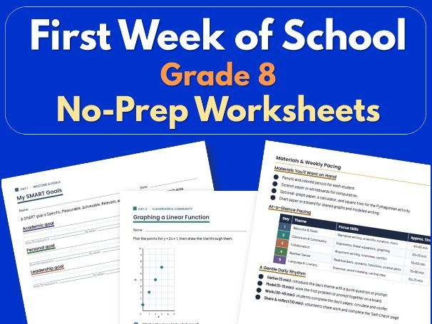 First Week of School Grade 8 | No-Prep Worksheets