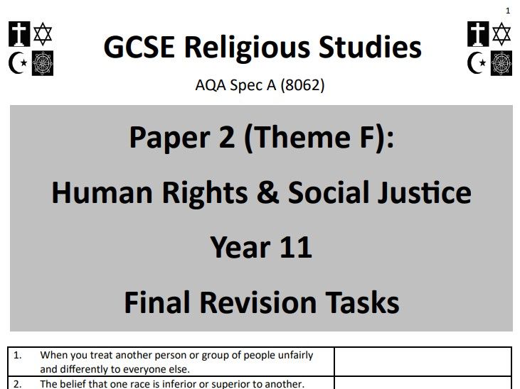 Human Rights & Social J (Theme F: AQA GCSE Religious Studies) - student revision activities booklet
