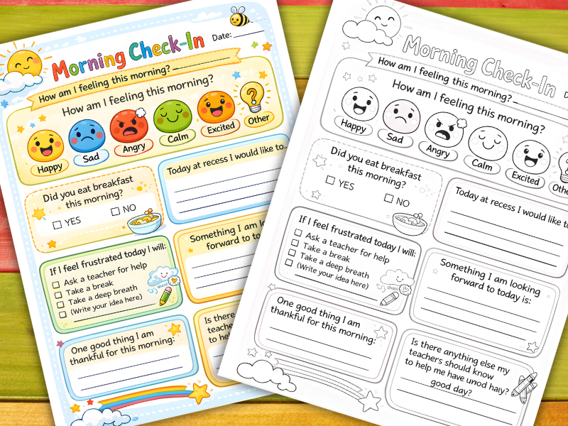 Morning Emotional Check-In Sheet | Primary SEL & Wellbeing Activity | KS1–KS2