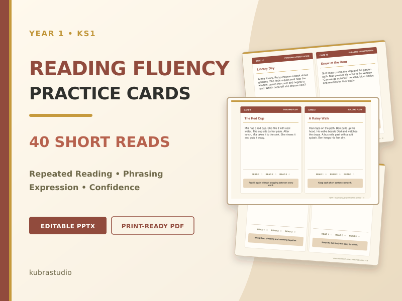 Year 1 Reading Fluency Practice Cards – 40 Short Reads